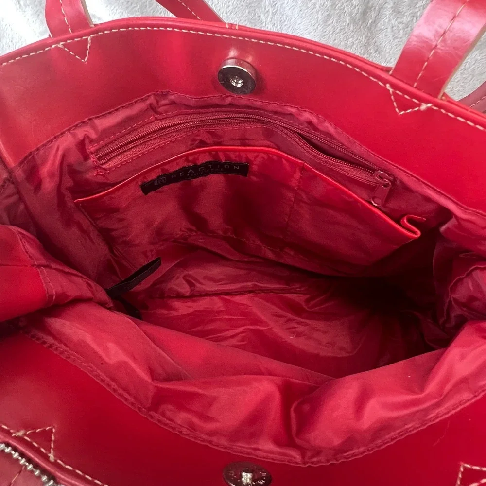 Kenneth Cole Reaction Red Leather Tote Bag Indie Sleaze Y2K Corporate Goth Retro